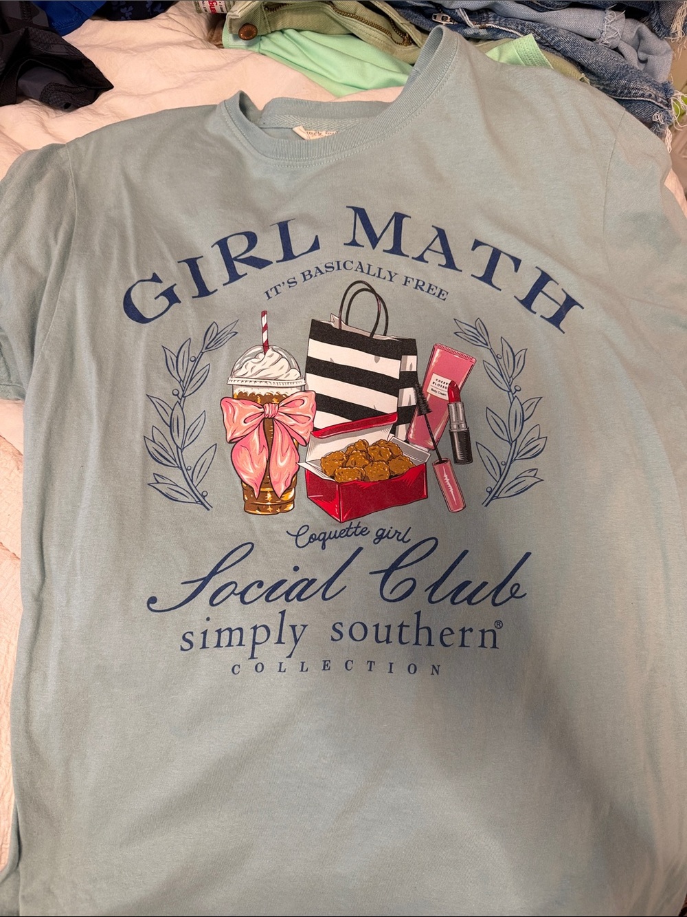 Simply Southern Light Blue 'Girl Math' Graphic Tee with Pink & Navy Accents